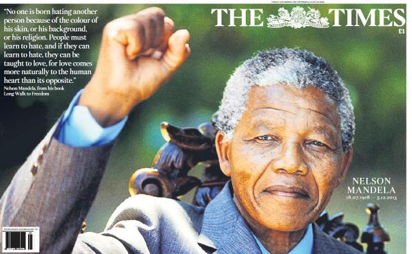 Nelson Mandela op de voorkant van The Times. Foto: @suttonnick